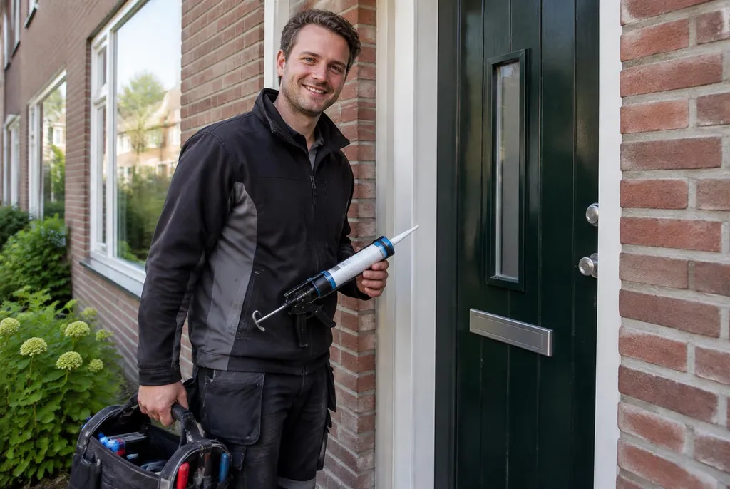 Vakman van Kitbedrijf Oosterbeek bij de voordeur van een woning
